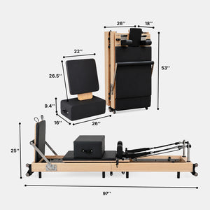Aura Foldable Pilates Reformer for Home Studio, Oak Wood, 6 Springs