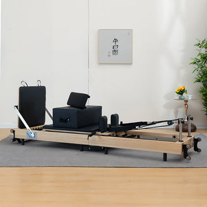 Aura Foldable Pilates Reformer for Home Studio, Oak Wood, 6 Springs