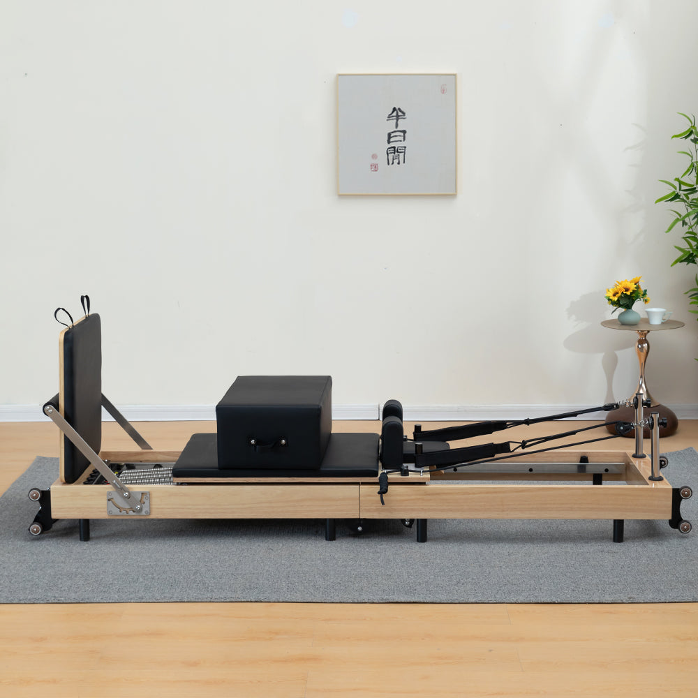 Aura Foldable Pilates Reformer for Home Studio, Oak Wood, 6 Springs