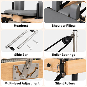 Aura Foldable Pilates Reformer for Home Studio, Oak Wood, 6 Springs