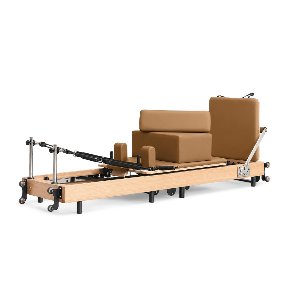 Aura Foldable Pilates Reformer for Home Studio, Oak Wood, 6 Springs