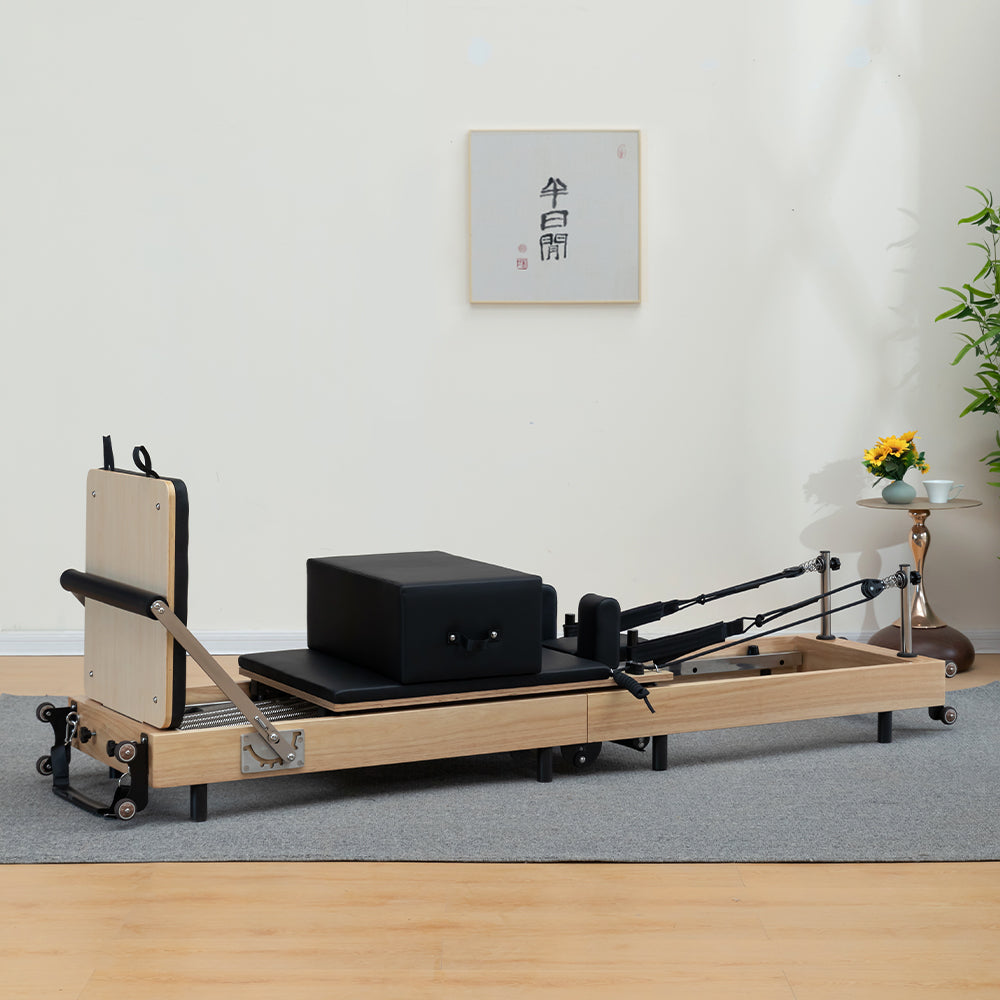 Aura Foldable Pilates Reformer for Home Studio, Oak Wood, 6 Springs