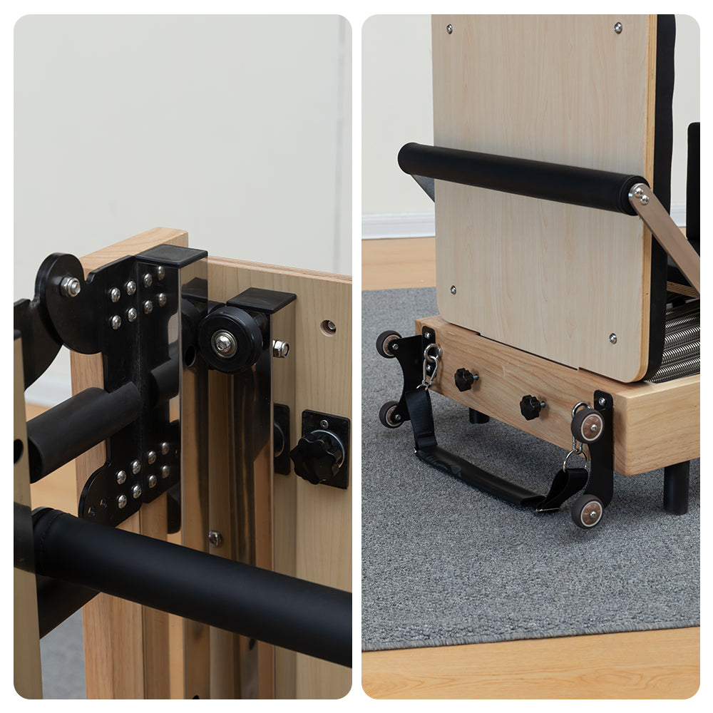 Aura Foldable Pilates Reformer for Home Studio, Oak Wood, 6 Springs