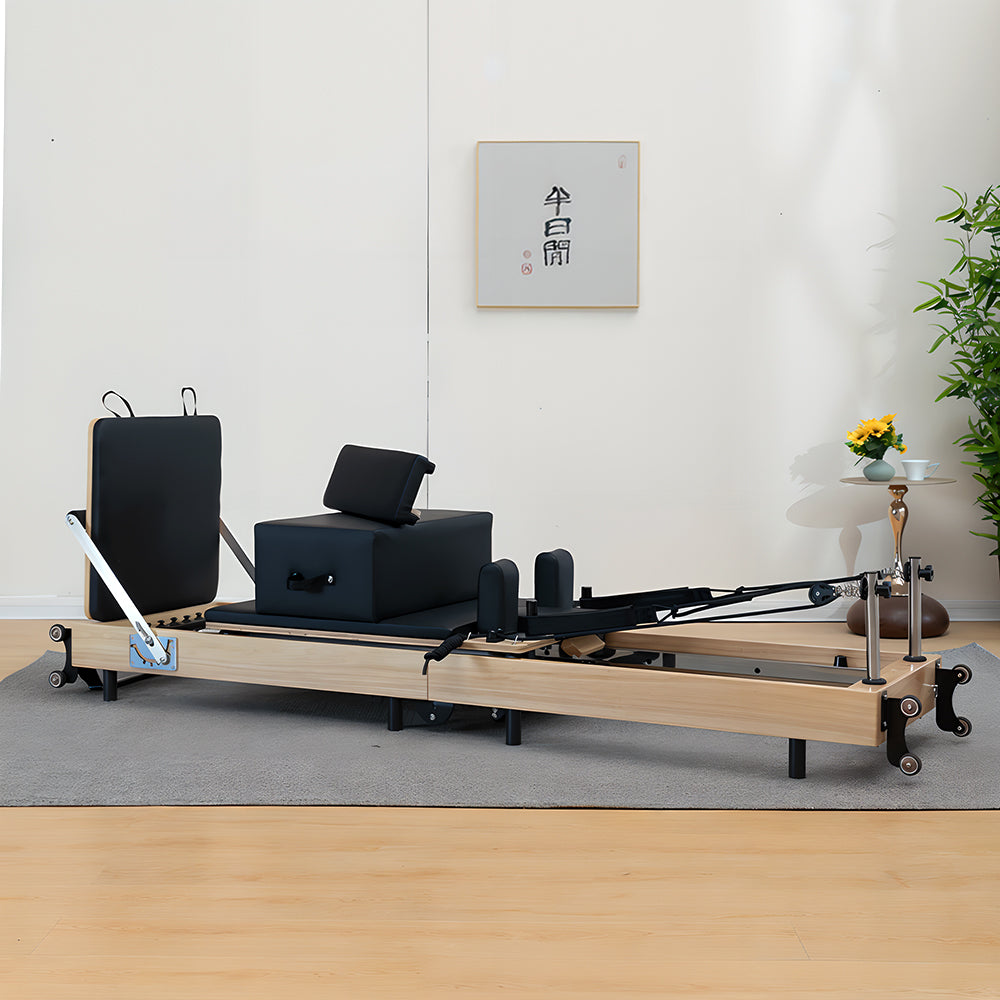 Aura Foldable Pilates Reformer for Home Studio, Oak Wood, 6 Springs