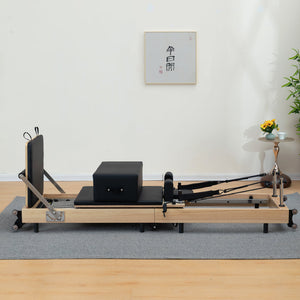 Aura Foldable Pilates Reformer for Home Studio, Oak Wood, 6 Springs