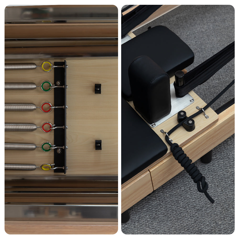 Aura Foldable Pilates Reformer for Home Studio, Oak Wood, 6 Springs