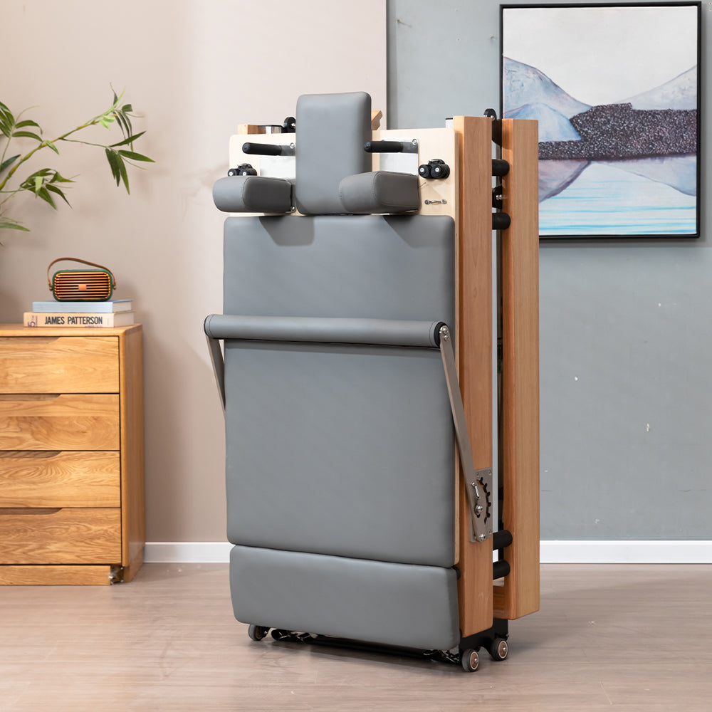 Aura Foldable Pilates Reformer for Home Studio, Oak Wood, 6 Springs