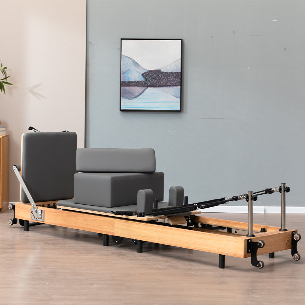 Aura Foldable Pilates Reformer for Home Studio, Oak Wood, 6 Springs