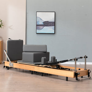 Aura Foldable Pilates Reformer for Home Studio, Oak Wood, 6 Springs