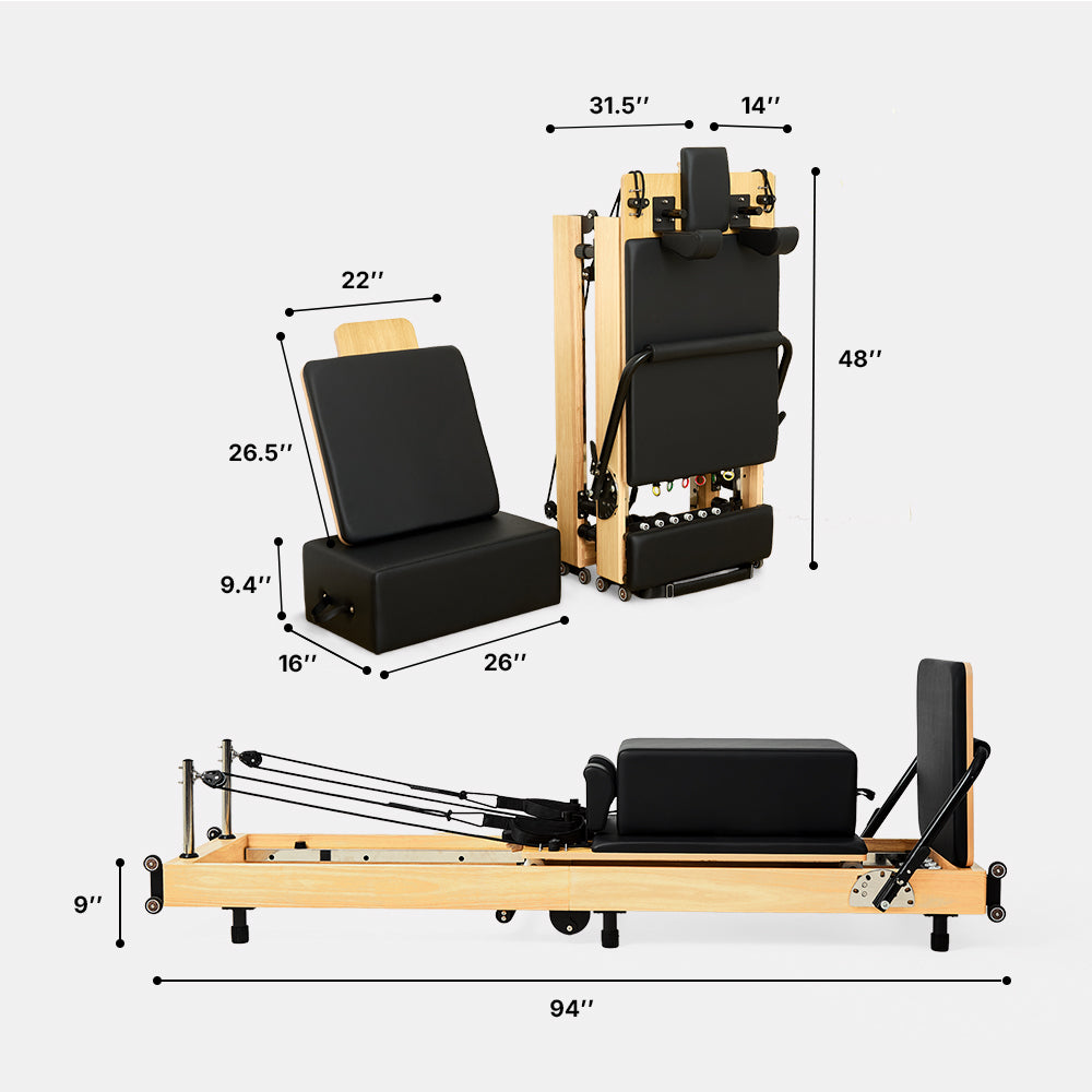 Flow Wooden Foldable Pilates Reformer for Home
